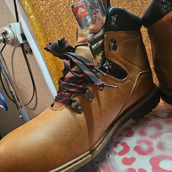 J OZARK TRAIL Red Lace Brown Waterproof Leather Hiking Boots Men's Size 13 NWT - Picture 9 of 11